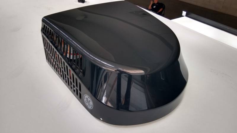 RV rooftop air conditioner shroud in black front view