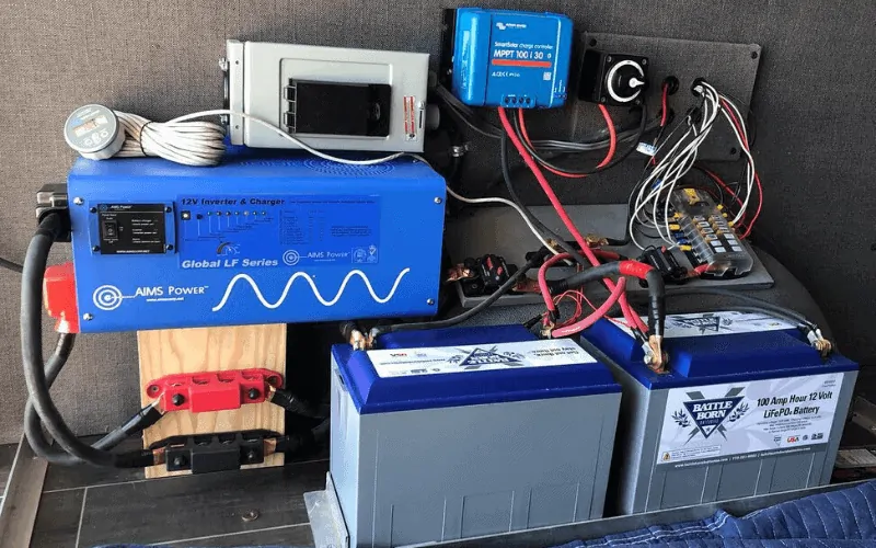 Picture of an RV solar power system installation with AIMS power inverter