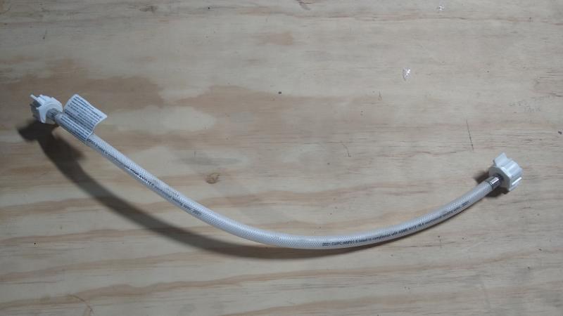 A braided flexible vinyl hose with two swivel end fittings