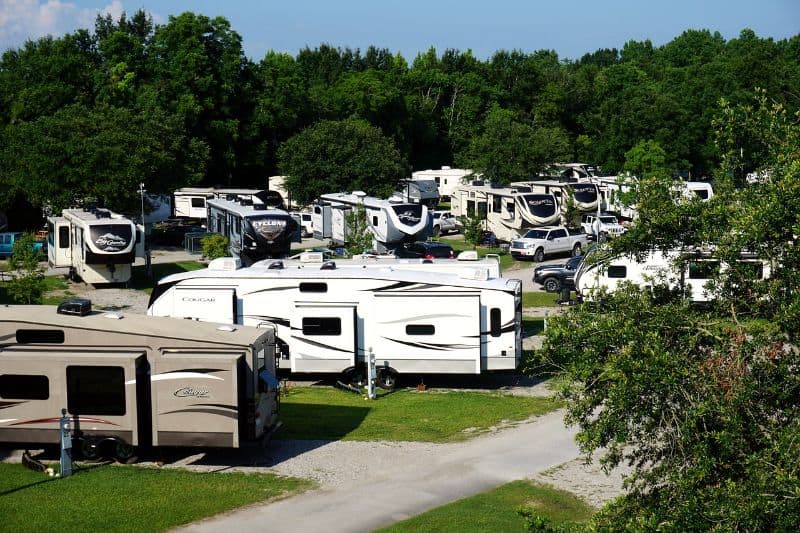 campground full of RVs, campers, and motorhomes