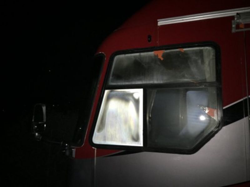 Example of a failed double pane RV window with interior fogging from condensation
