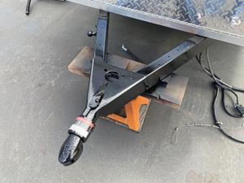 A Bulldog Coupler Painted Black, Welded on a Box Trailer A-Frame Tongue