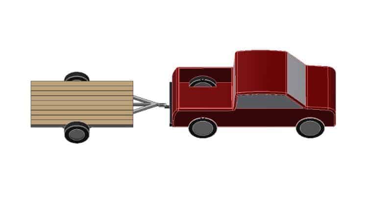 Illustration of a pickup truck towing a small utility trailer.