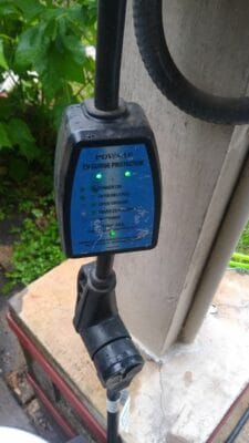 RV surge protector connected to power pedestal