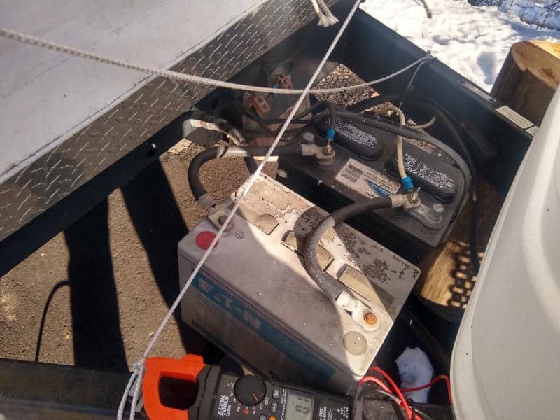 Dead RV house batteries on trailer tongue