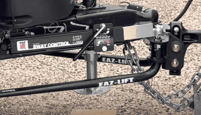 RV weight-distribution hitch with sway control friction bars.