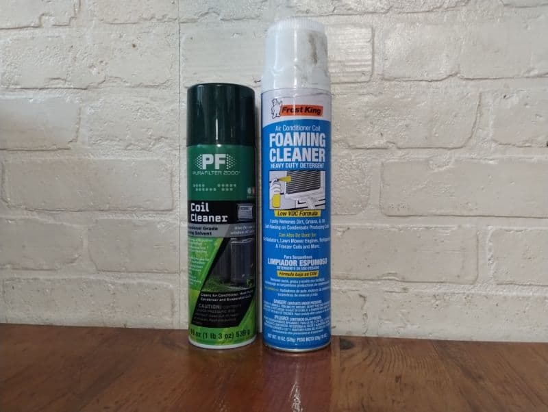 Two cans of air conditioner spray coil cleaners