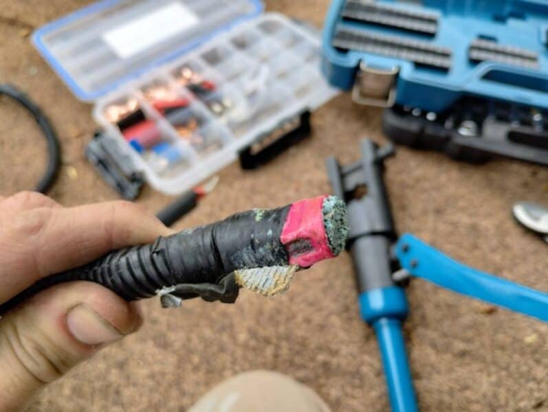 Copper wire cable completely corroded through
